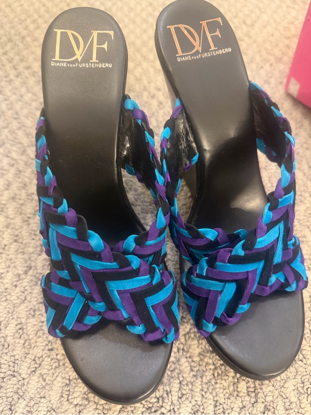 Diane Von Furstenberg Women's Braided Slide Sandals in Blue & Purple, Size 37